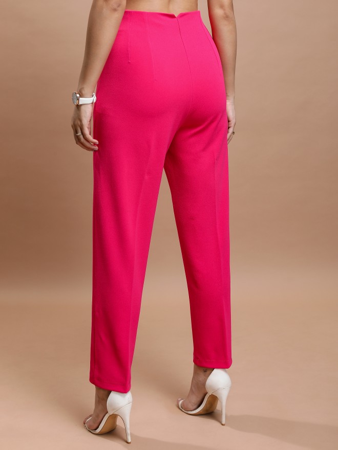 Women Pink Solid Casual Regular Fit Trousers