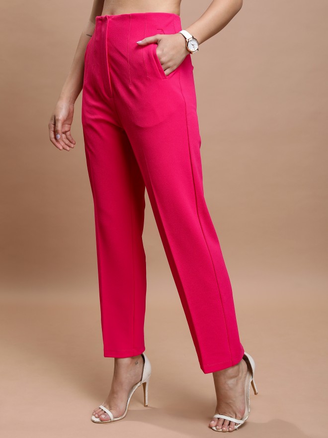 Women Pink Regular Fit Solid Casual Trousers