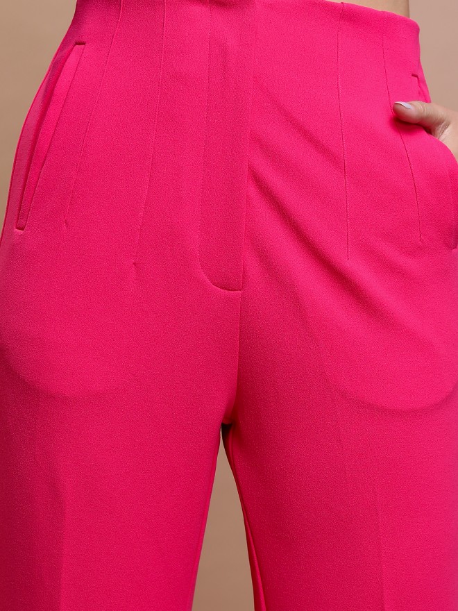 Women Pink Regular Fit Solid Casual Trousers