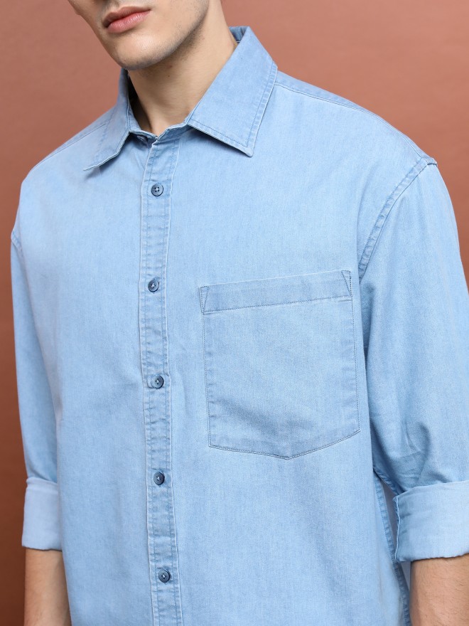 Highlander Men Blue Solid Oversized Fit Casual Shirts 