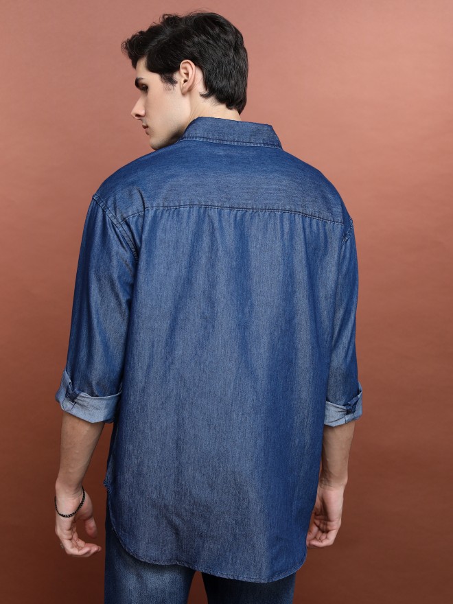 Highlander Men Blue Solid Oversized Fit Casual Shirts 