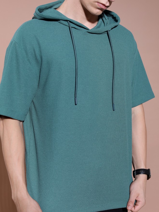 Highlander Men Teal Solid Hood T-Shirts 