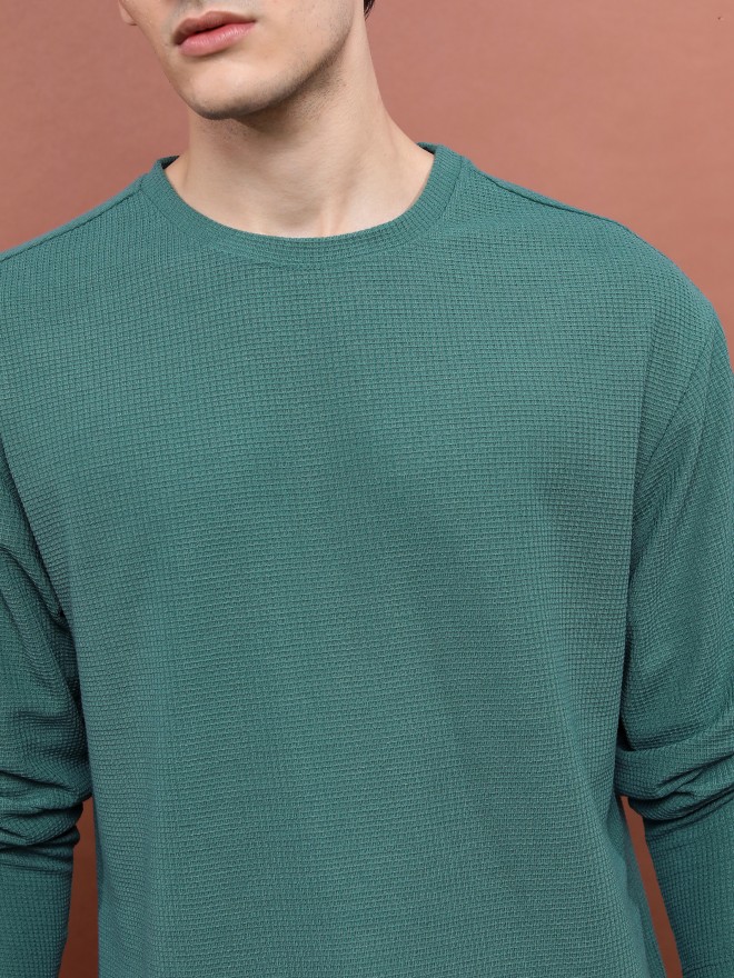 Highlander Men Teal Solid Round Neck T-Shirts 