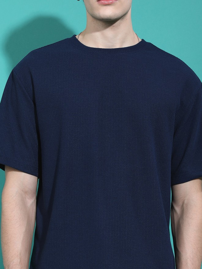 Highlander Men Navy Solid Oversized Fit T-Shirt