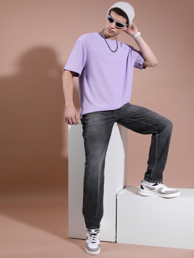 Highlander Men Lavender Solid Round Neck T-Shirts 