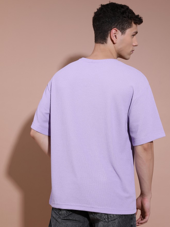 Highlander Men Lavender Solid Round Neck T-Shirts 