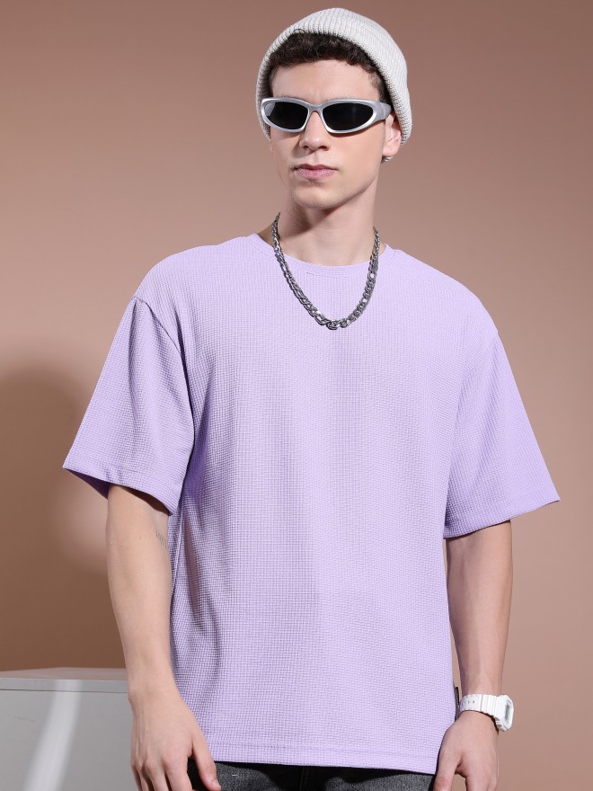 Highlander Men Lavender Solid Round Neck T-Shirts 