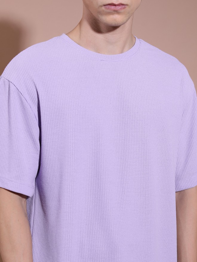 Highlander Men Lavender Solid Round Neck T-Shirts 