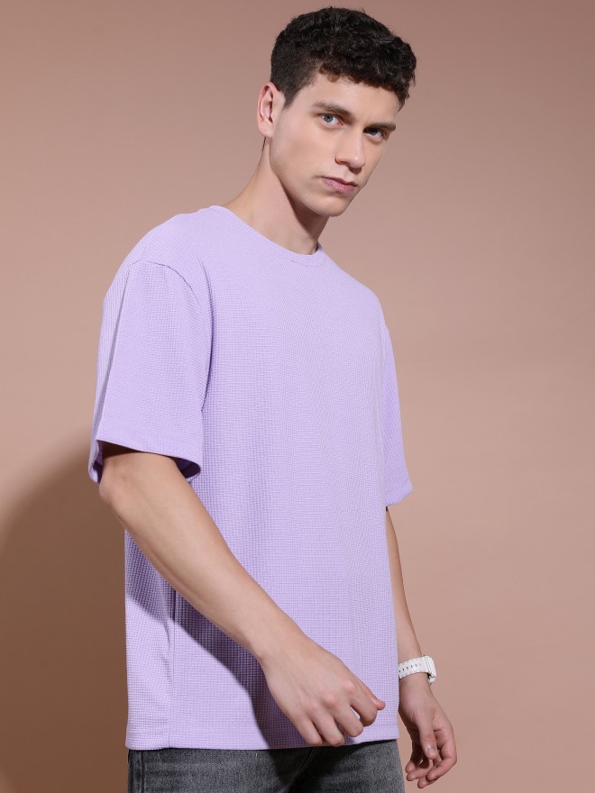 Highlander Men Lavender Solid Round Neck T-Shirts 