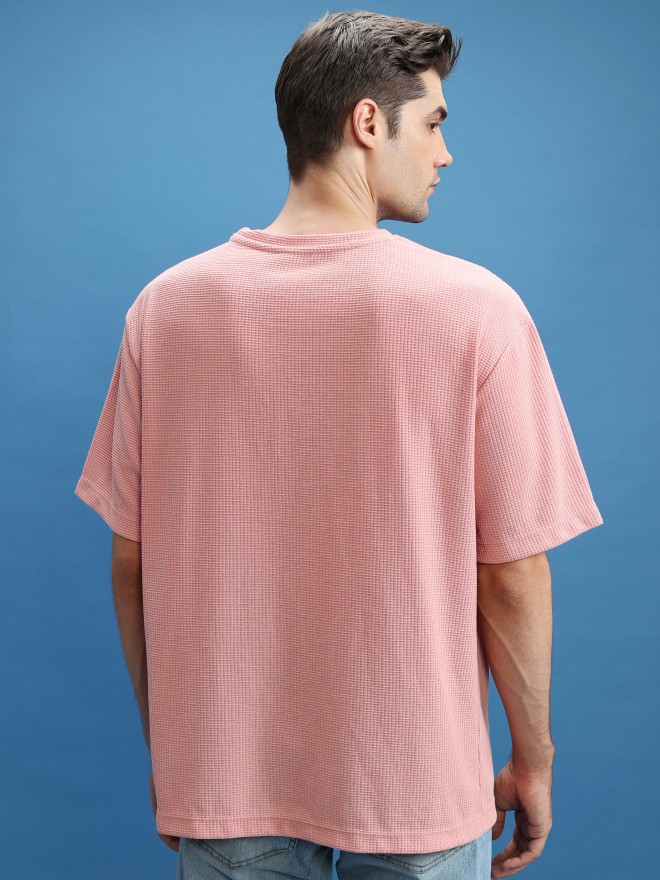 Highlander Men Peach Solid Oversized Fit T-Shirt