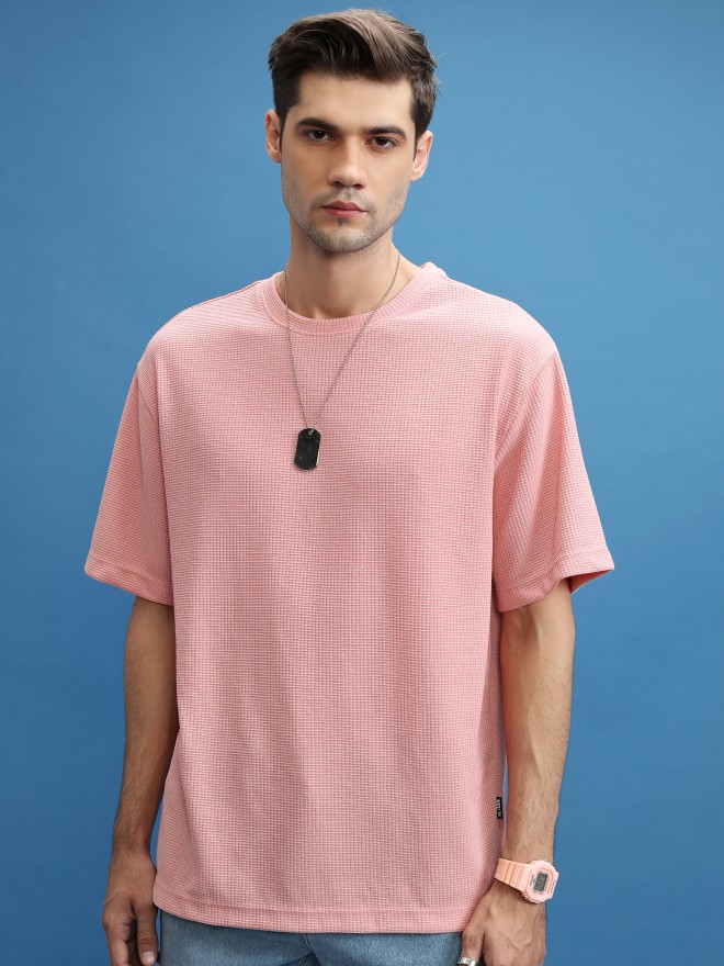 Highlander Men Peach Solid Oversized Fit T-Shirt