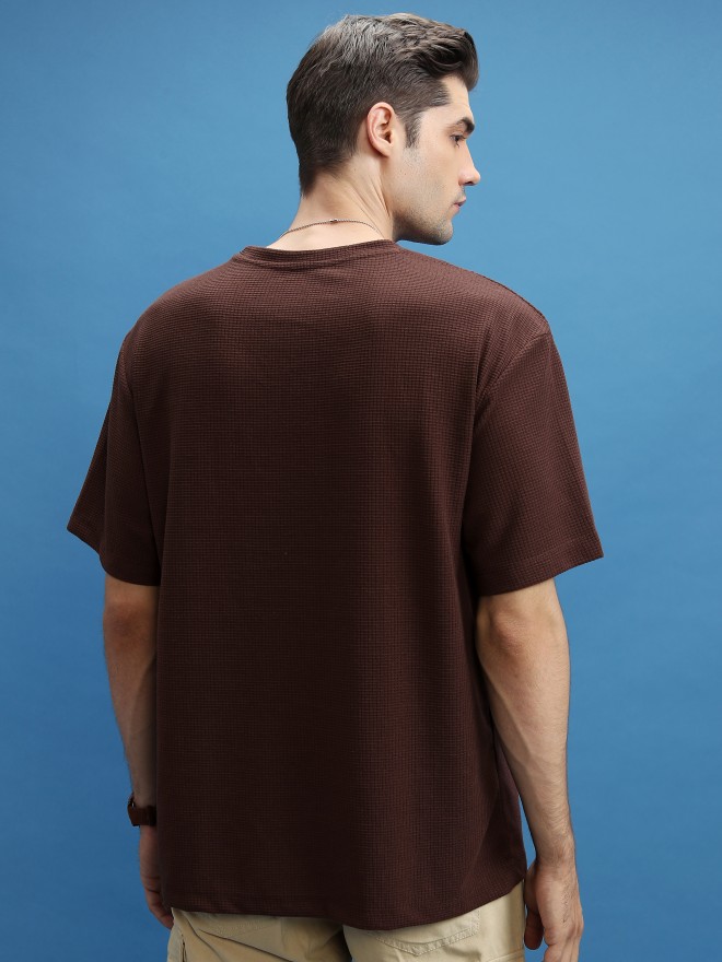 Highlander Men Brown Solid Round Neck T-Shirts 