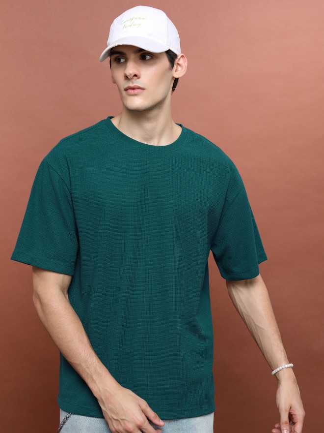 Highlander Men Green Solid Round Neck T-Shirts 