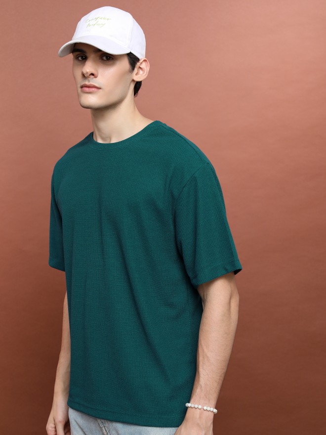 Highlander Men Green Solid Round Neck T-Shirts 