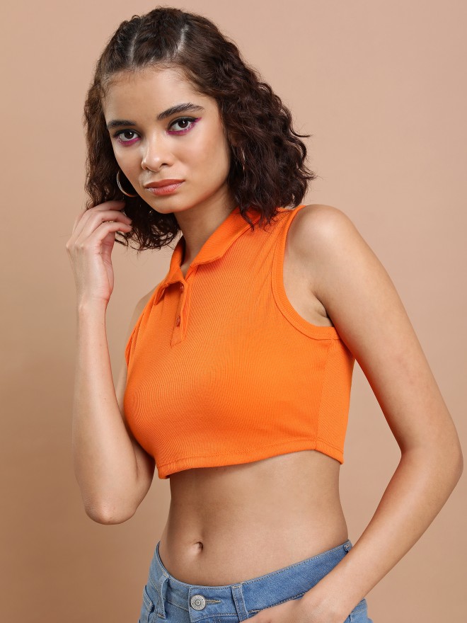 Ketch Women Orange Solid Tank Tops 