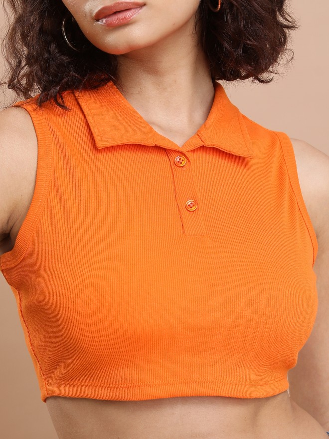 Ketch Women Orange Solid Tank Tops 