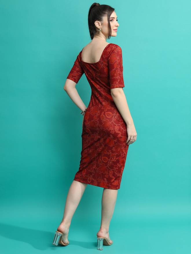 Ketch Women Maroon Printed Bodycon Dresses 