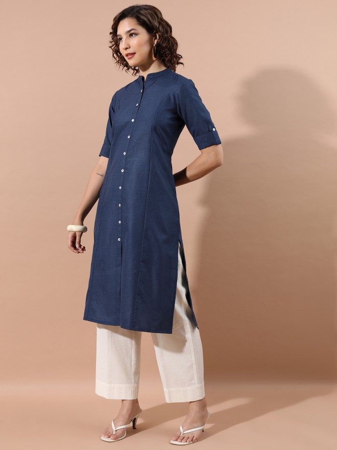 Ketch Women Blue Solid A-Line Kurtas 