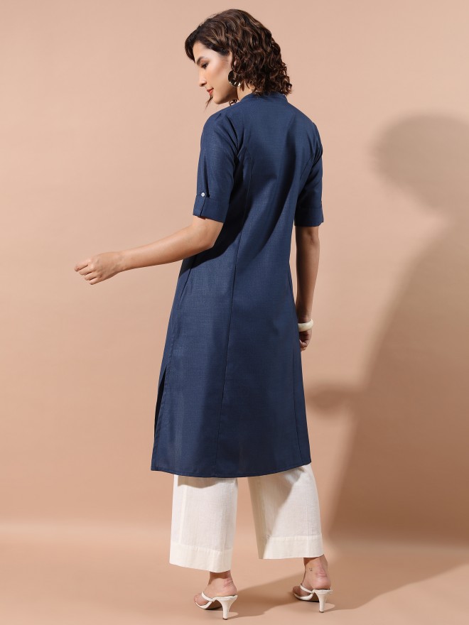 Ketch Women Blue Solid A-Line Kurtas 