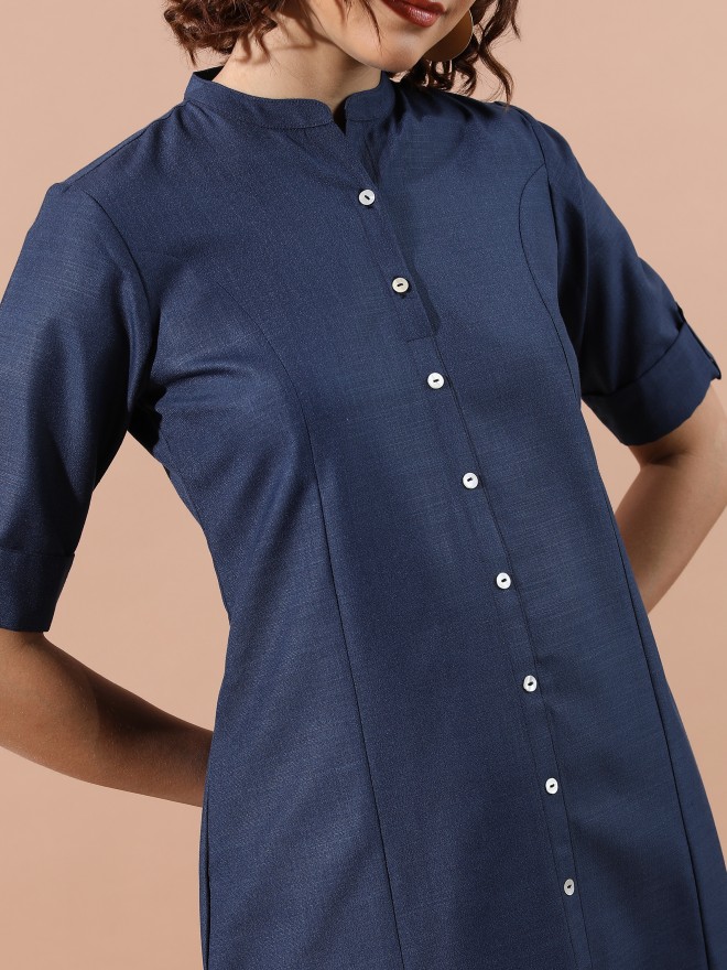 Ketch Women Blue Solid A-Line Kurtas 