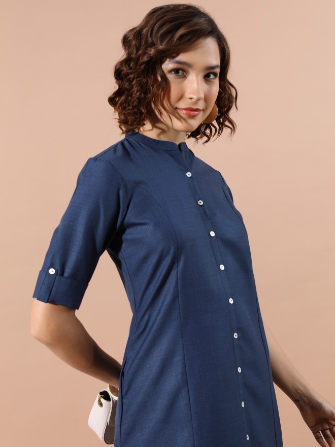 Ketch Women Blue Solid A-Line Kurtas 