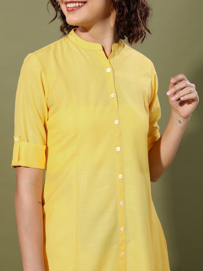 Ketch Women Yellow Solid A-Line Kurtas 