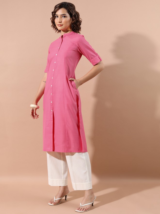 Ketch Women Pink Solid A-Line Kurtas 