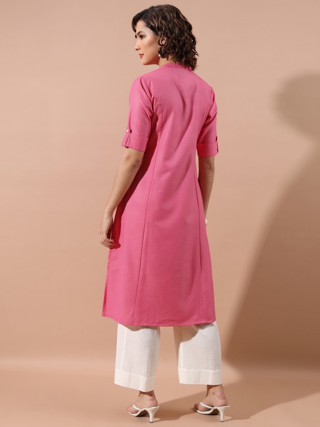 Ketch Women Pink Solid A-Line Kurtas 