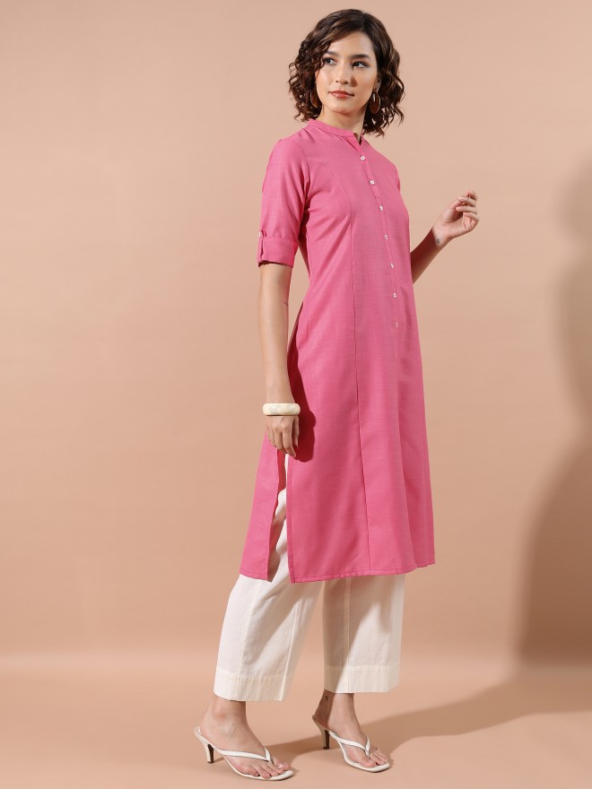 Ketch Women Pink Solid A-Line Kurtas 