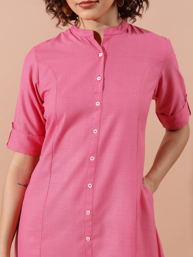 Ketch Women Pink Solid A-Line Kurtas 