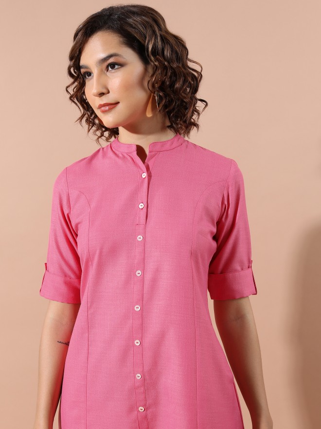 Ketch Women Pink Solid A-Line Kurtas 