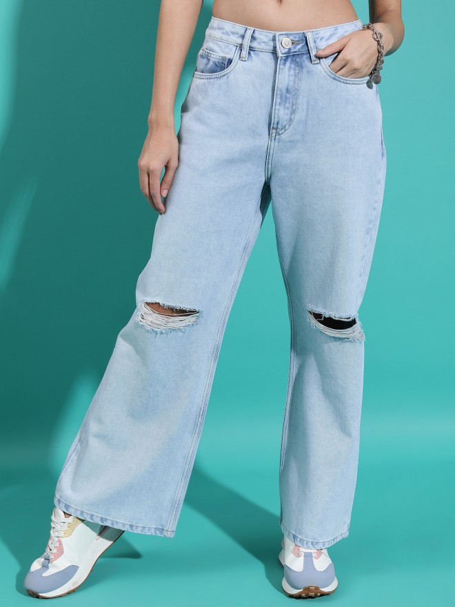 Buy Tokyo Talkies Light Blue Wide Leg Jeans for Women Online at Rs.699 ...