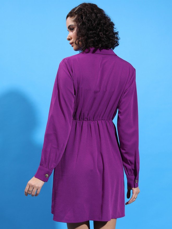 Ketch Women Purple Solid A-Line Dresses 