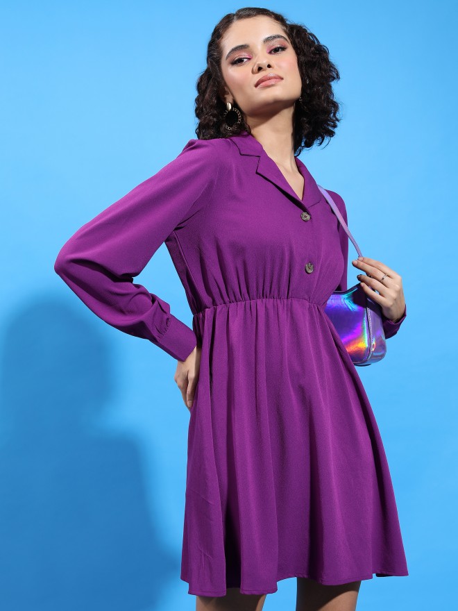 Ketch Women Purple Solid A-Line Dresses 