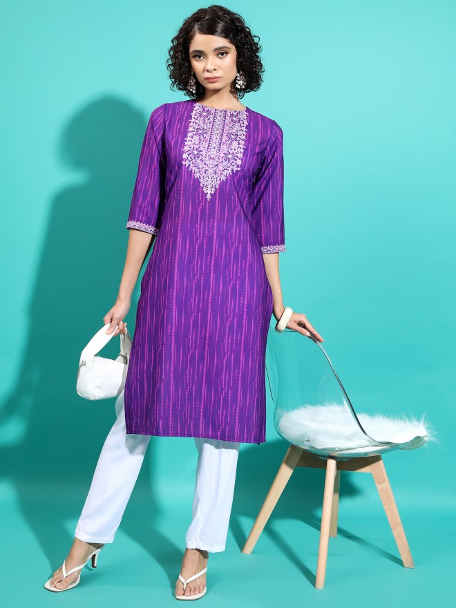 Vishudh Women Purple Printed Straight Kurtas 