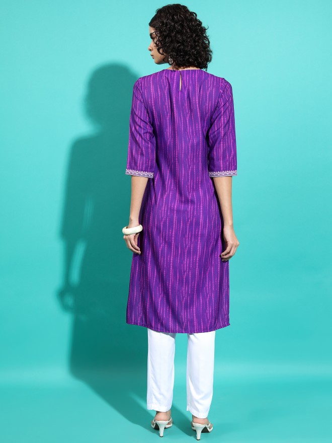 Vishudh Women Purple Printed Straight Kurtas 