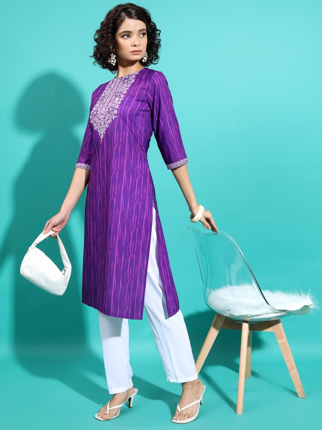 Vishudh Women Purple Printed Straight Kurtas 