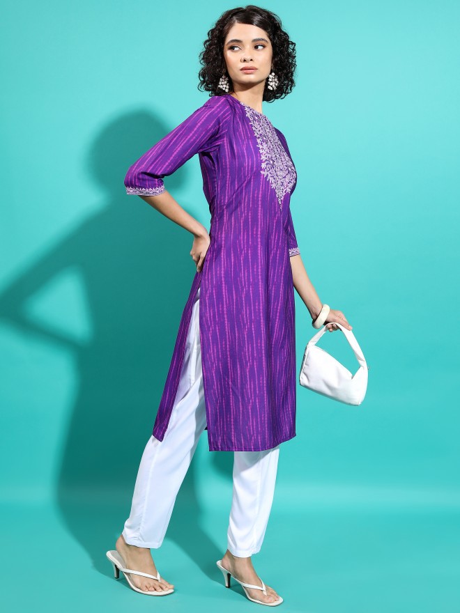 Vishudh Women Purple Printed Straight Kurtas 