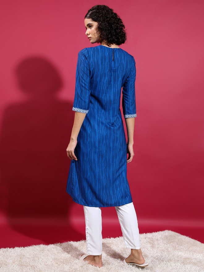 Vishudh Women Blue Printed Straight Kurtas 