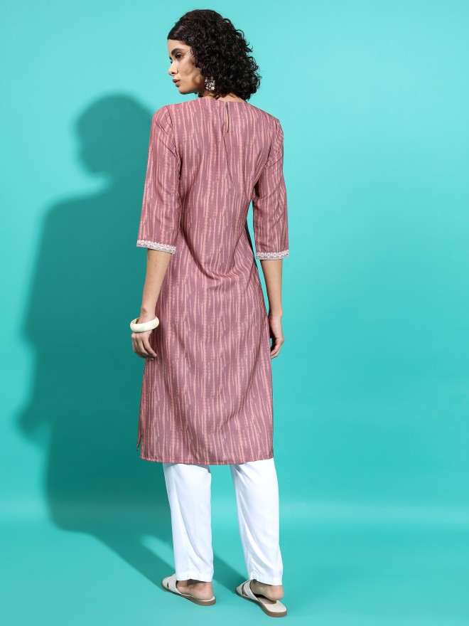 Vishudh Women Brown Printed Straight Kurtas 