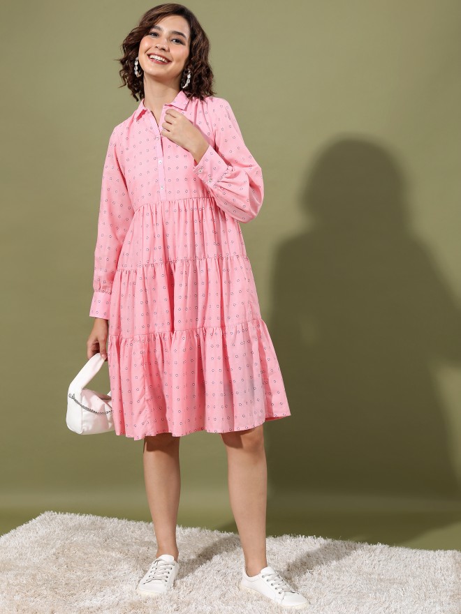 Vishudh Women Pink Printed Shirt Dresses 