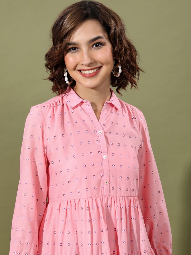 Vishudh Women Pink Printed Shirt Dresses 