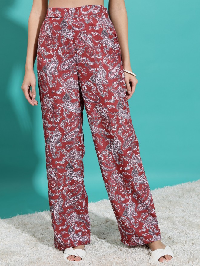 Buy Ketch Maroon Printed Flared Casual Trouser for Women Online at Rs ...