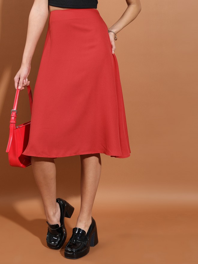 Tokyo Talkies Women Red Midi Skirts 