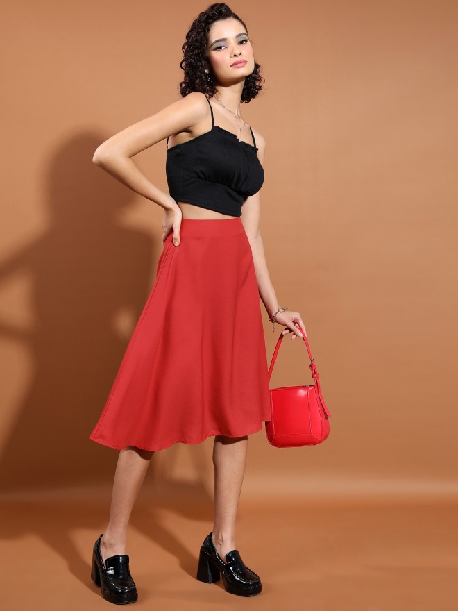 Tokyo Talkies Women Red Midi Skirts 