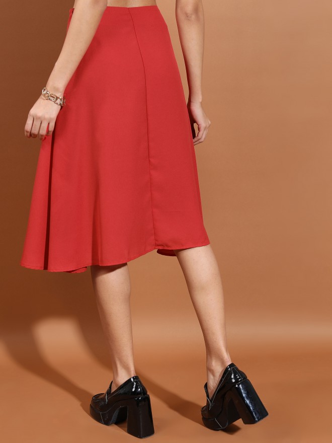 Tokyo Talkies Women Red Midi Skirts 