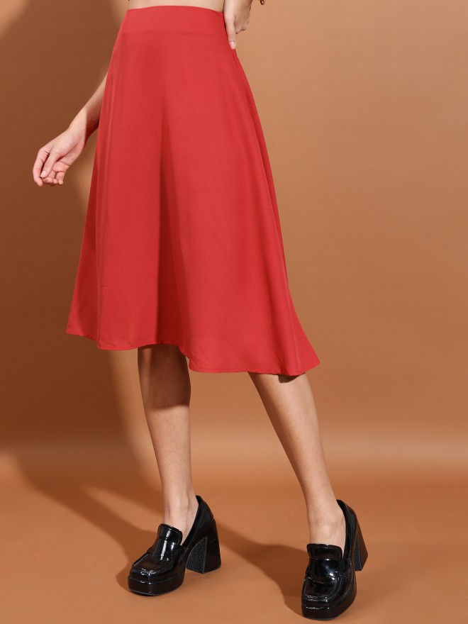 Tokyo Talkies Women Red Midi Skirts 