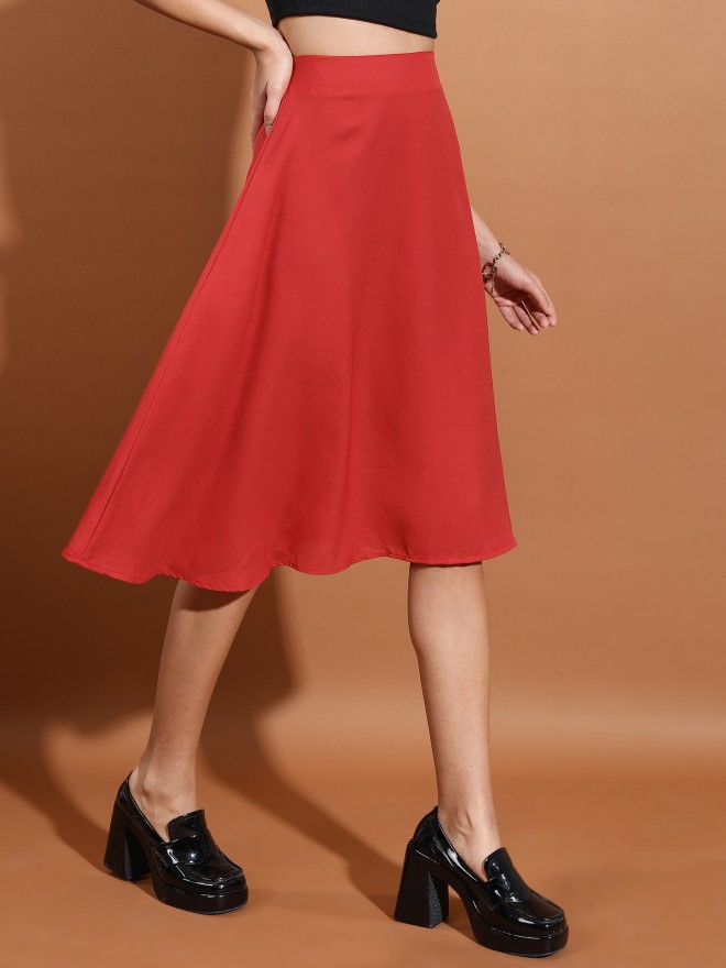 Tokyo Talkies Women Red Midi Skirts 