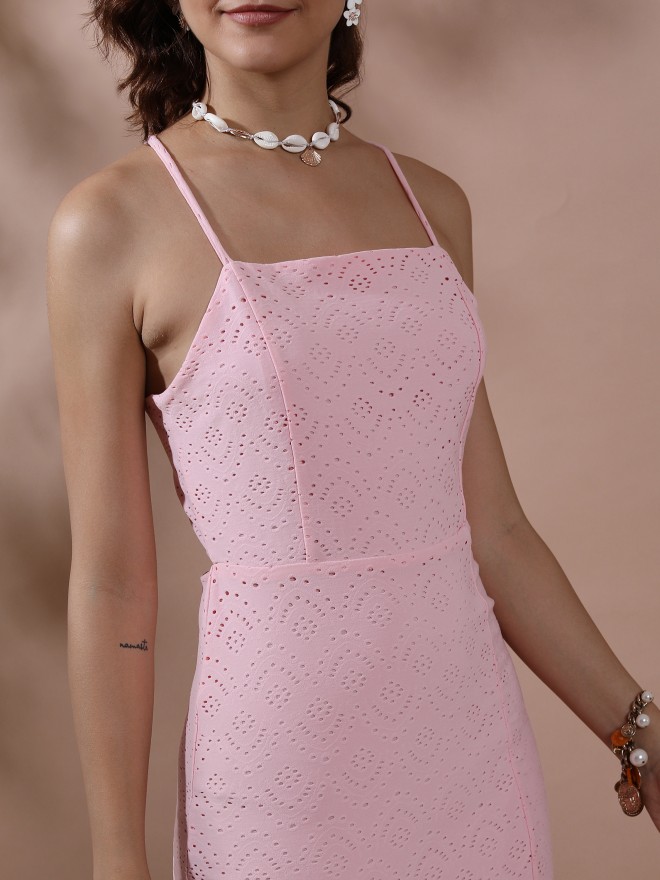 Uptownie Lite Pink Cotton Regular Fit Bodycon Dress