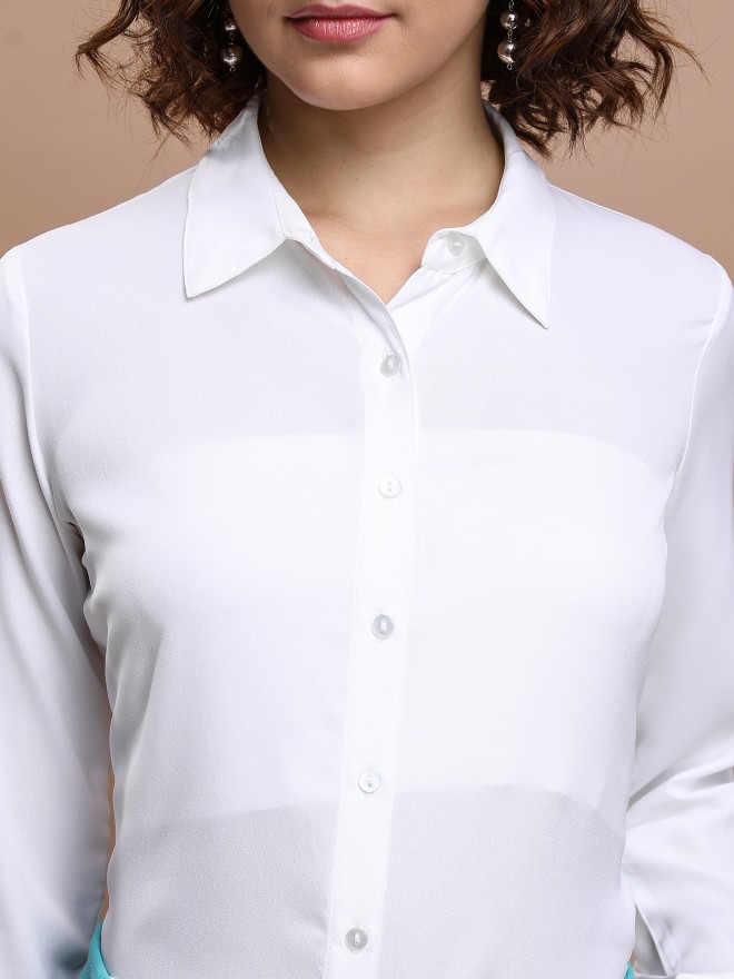 Tokyo Talkies Women White Solid Casual Shirts 